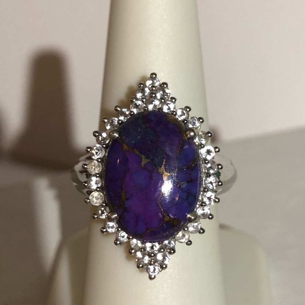 Purple Turquoise & White Topaz Ring 8.26 ctw